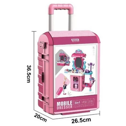 Maleta Juguete 2 en 1: Tocador y Salón de Belleza Rosa