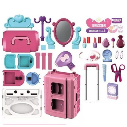 Maleta Juguete 2 en 1: Tocador y Salón de Belleza Rosa