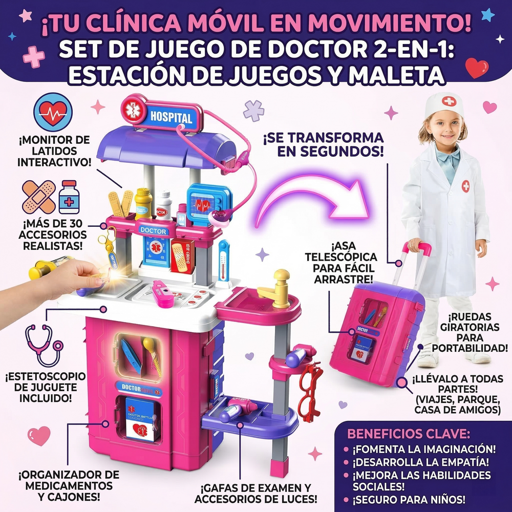 Maleta Médica 2 en 1 para Niños: Set de Doctor con Accesorios