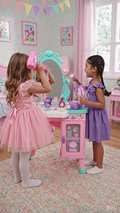 Maleta Juguete 2 en 1: Tocador y Salón de Belleza Rosa